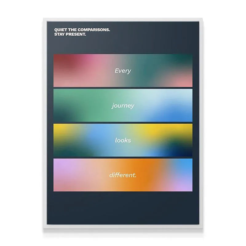 Lifestyle mockup of the framed print hanging on a clean wall, highlighting Every Journey Looks Different in a home setting.