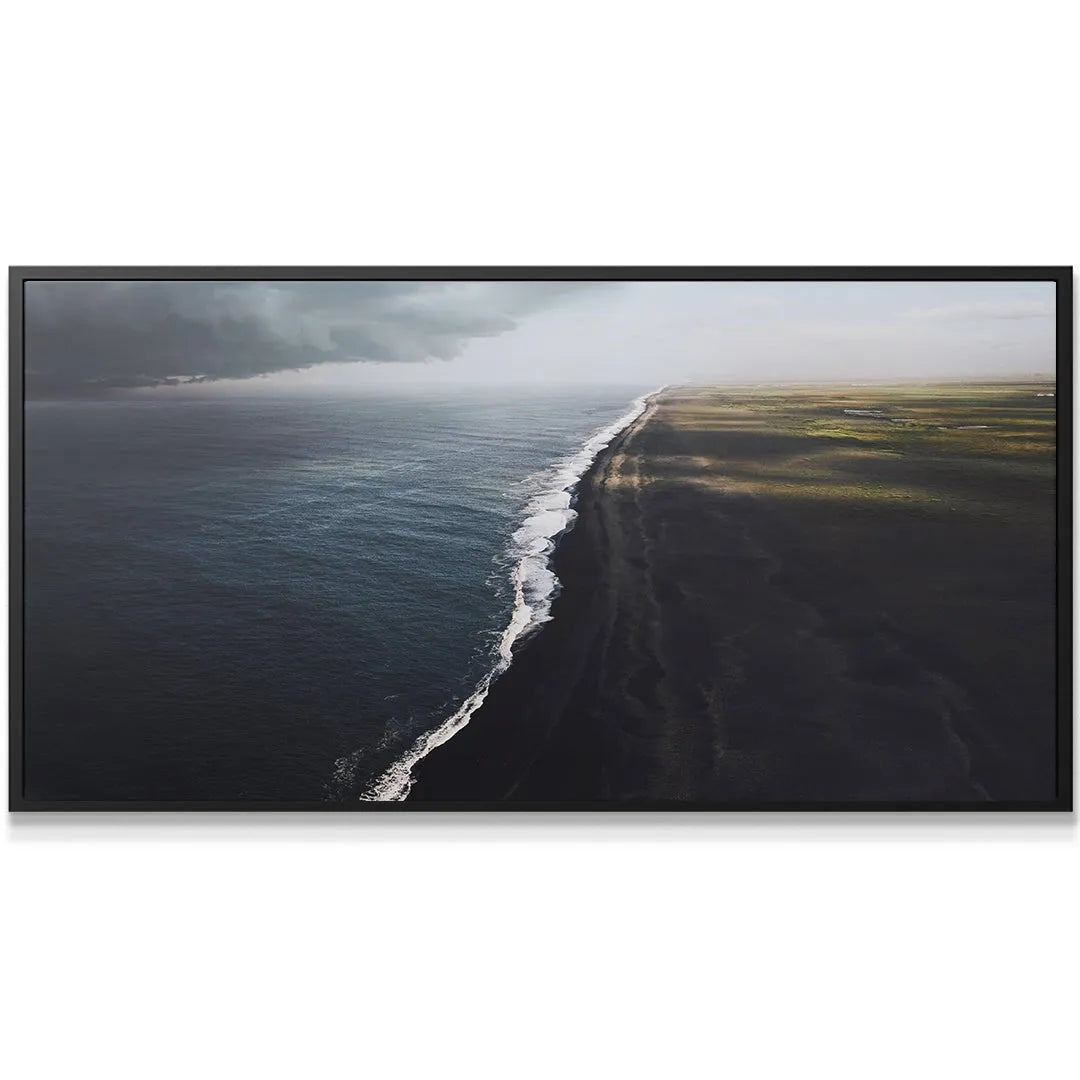 Wide aerial shot depicting the stark environmental contrast inherent in the Every Storm Will Pass (No Quote) landscape canvas.