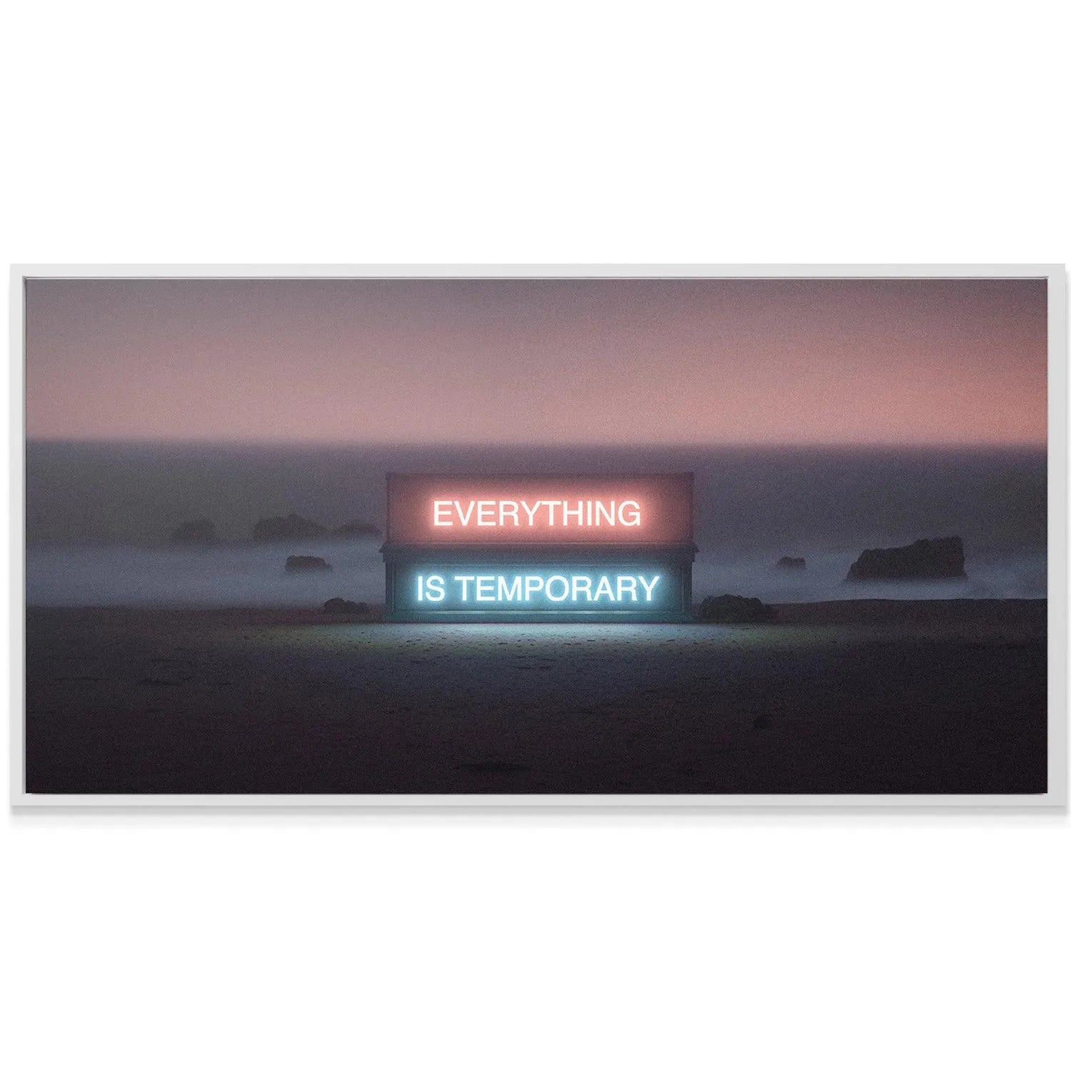 Textured canvas representation of the moody ocean fog surrounding the 'Everything Is Temporary' artwork.