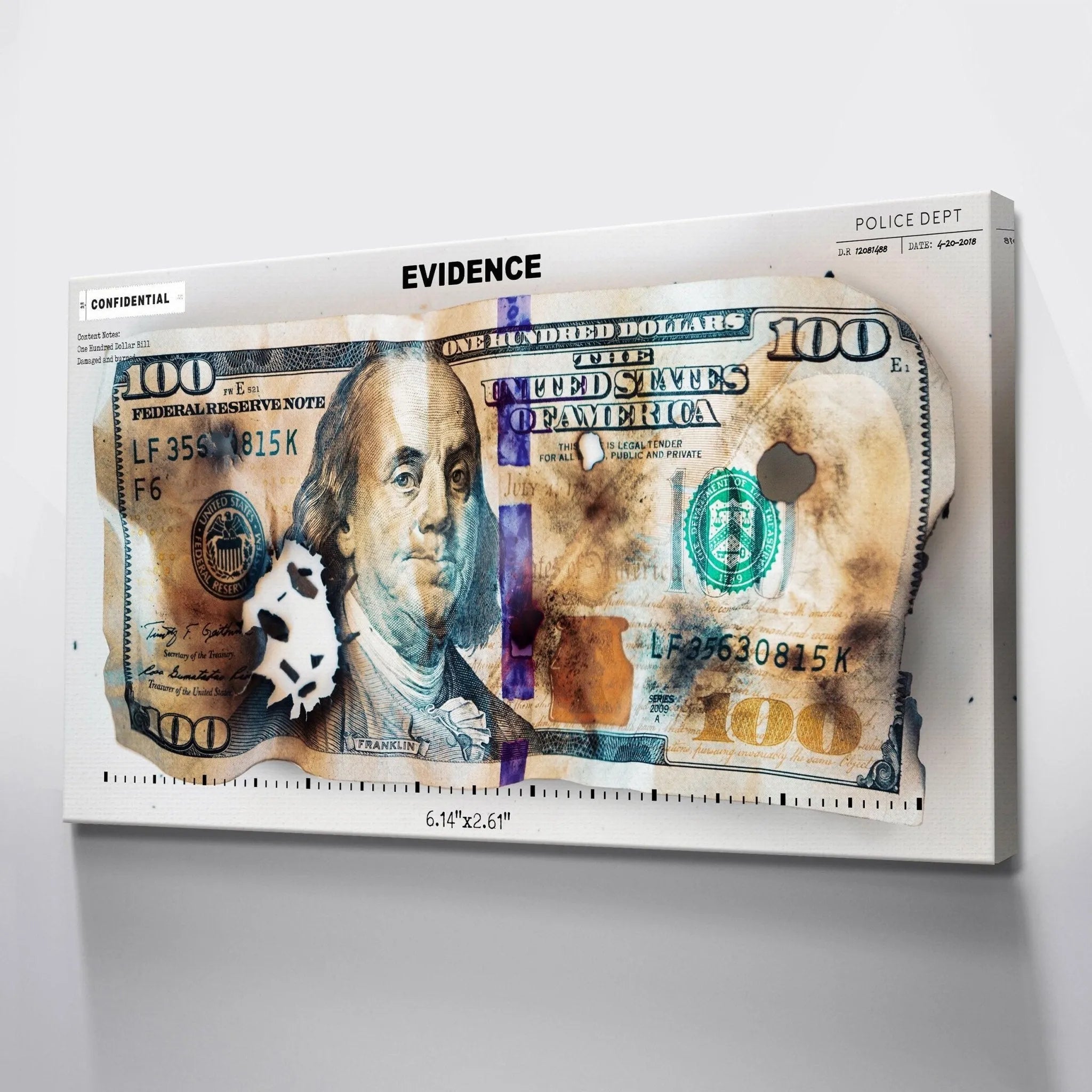 Confidential document header visible above the monetary Evidence exhibit artwork.