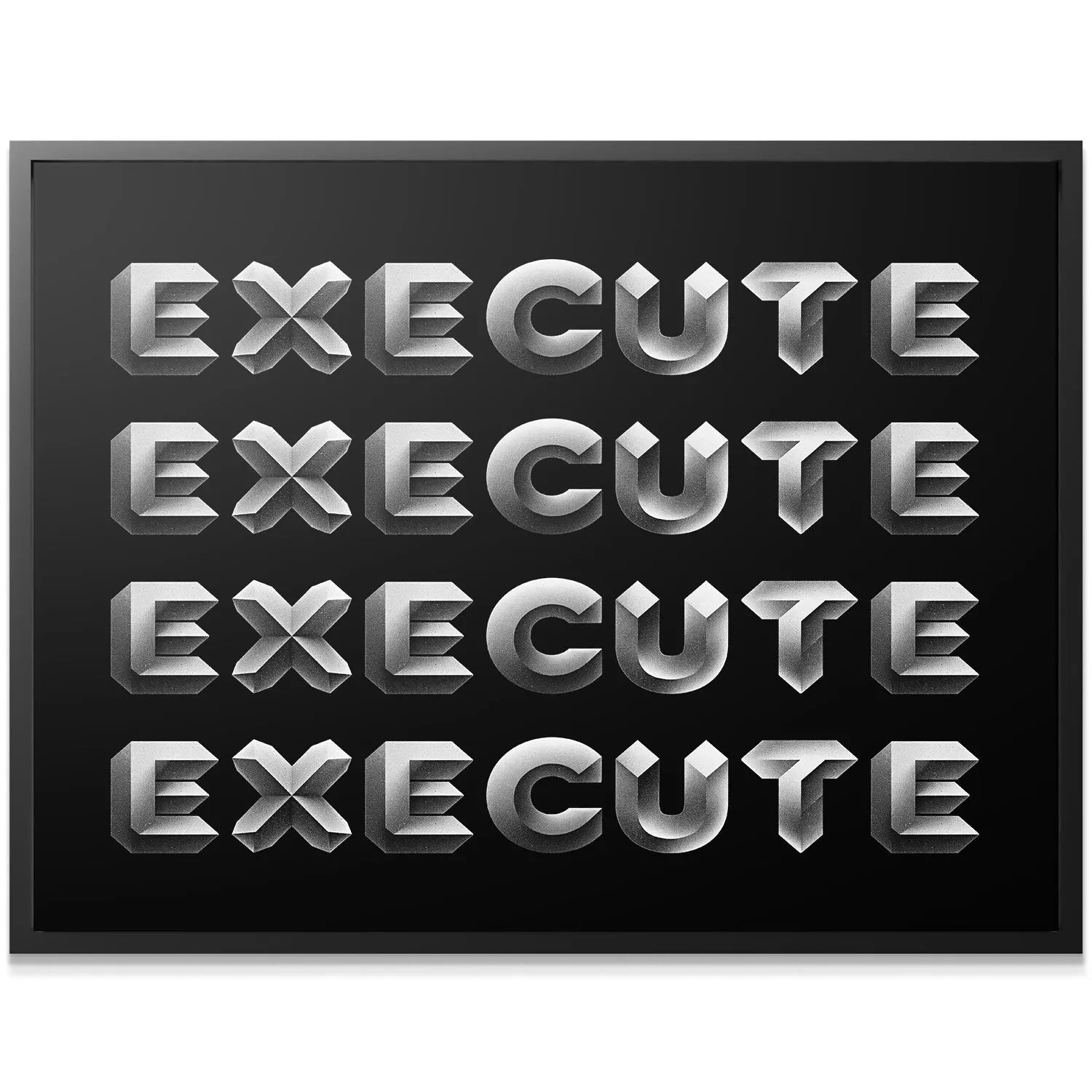 Extreme close-up showcasing the gritty, stippled silver texture of the letters in Execute - Silver.