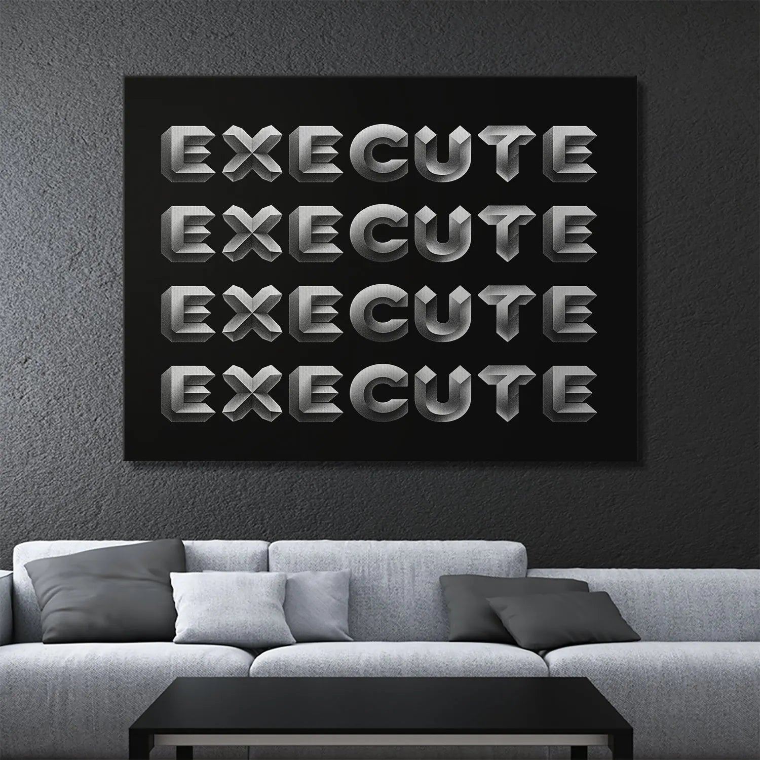 Pattern detail focusing on the four rows of repeated 'EXECUTE' text in the Execute - Silver print.