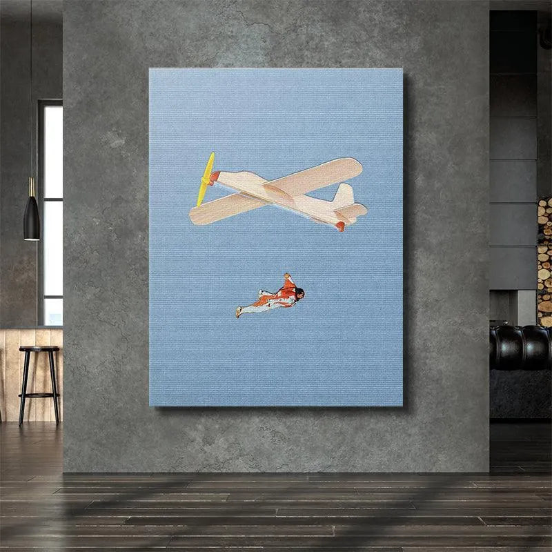 A lifestyle perspective of the framed 'Flight Paths' hanging in a minimalist living room setting.