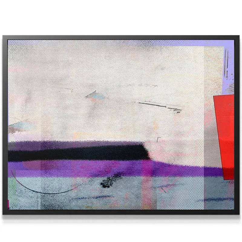 Full frontal view of the colorful Floorplan canvas print showcasing dominant red and purple bands.