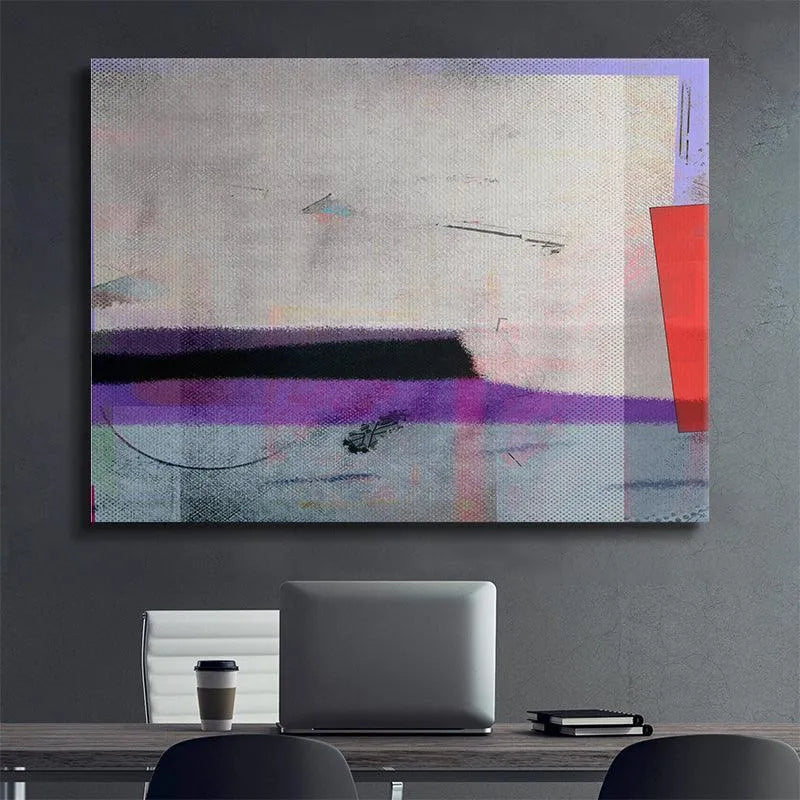 Abstract Floorplan artwork displayed in a bright, minimalist living room setting (lifestyle shot).