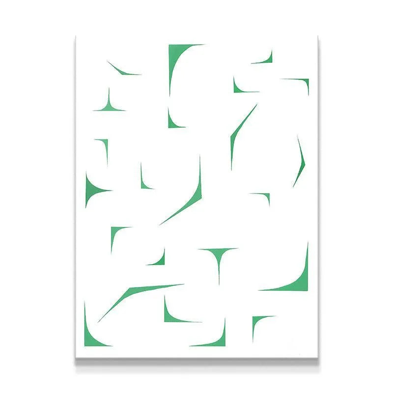 Flotsam abstract print front view showing green minimalist fragments.