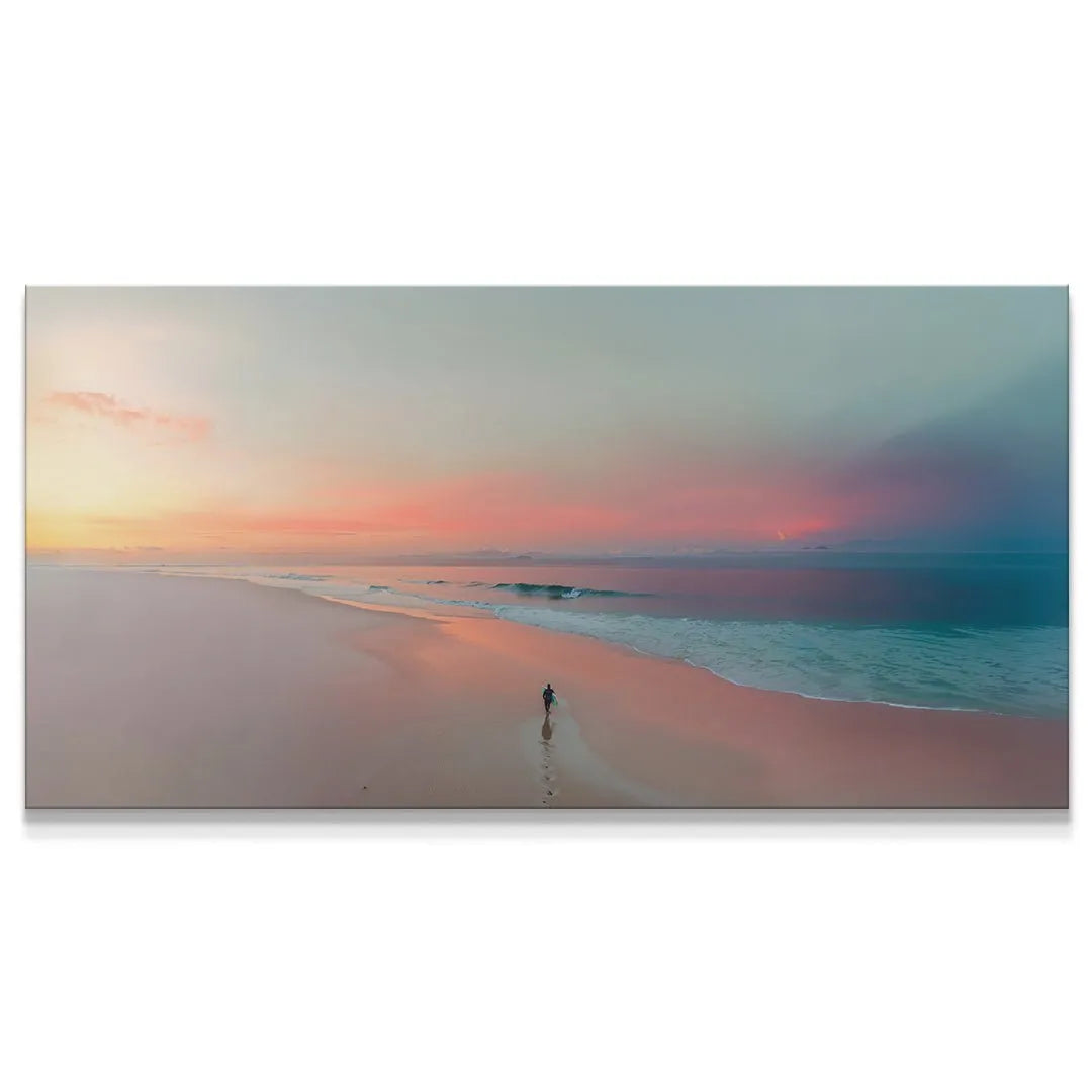 Lifestyle photo showing the "Follow Dreams Not People" print hung above a modern minimalist office desk.