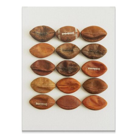 Close-up texture of scarred leather on the Vintage Football Wall art print.