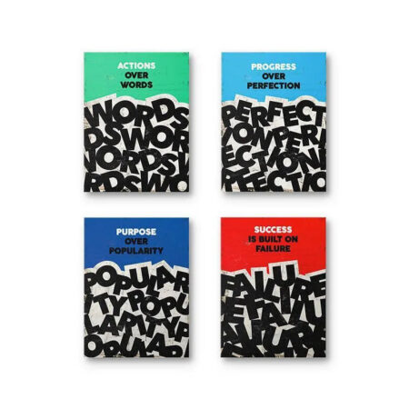 Full overhead studio shot of the complete Foundations Bundle set of four motivational posters.