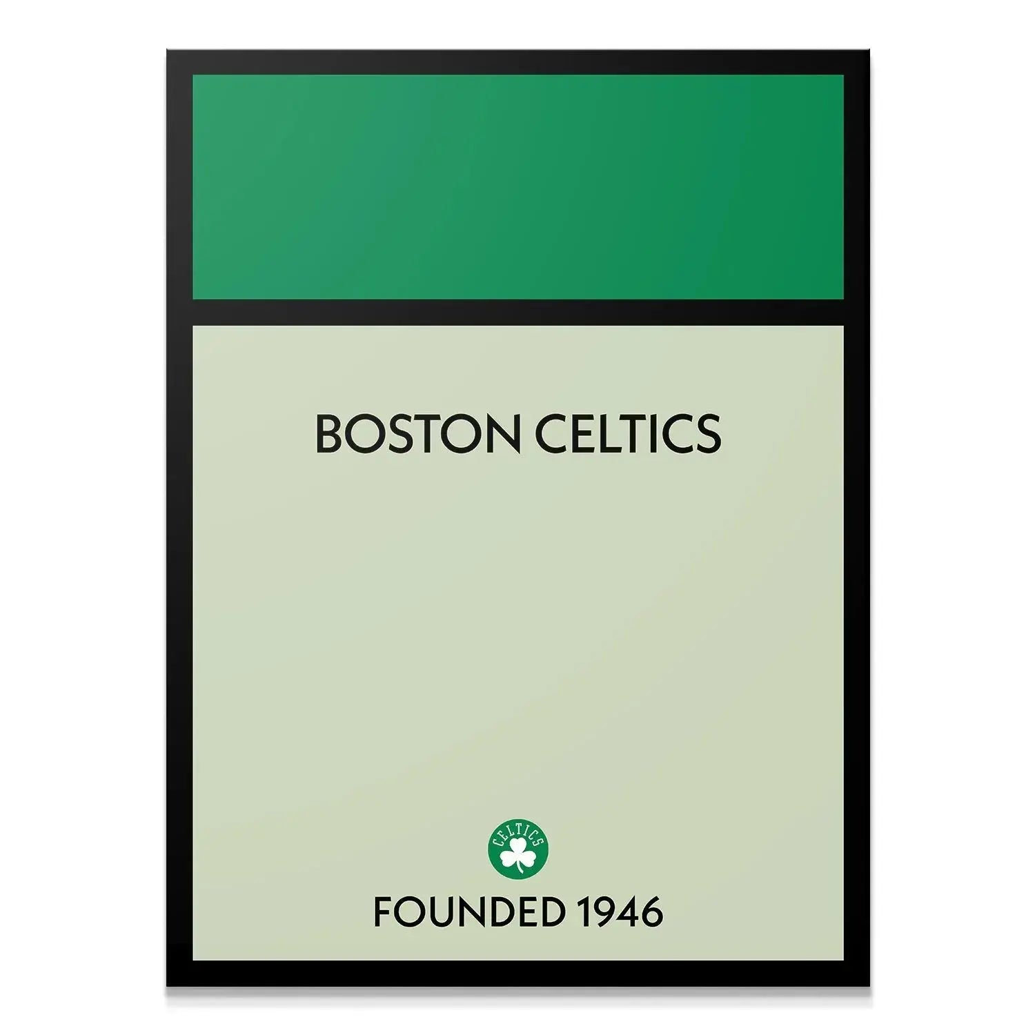 Frontal view of the Game Board - Celtics wall art print featuring green and cream colors.