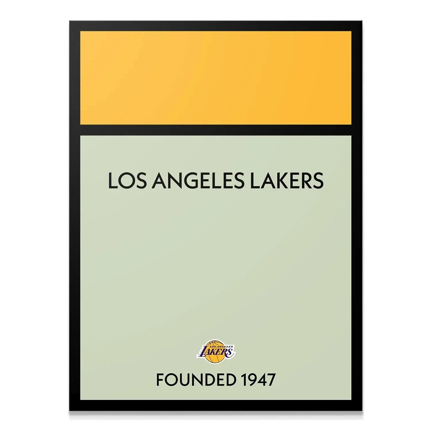 Square-on view of the framed minimalist Game Board - Lakers wall art print.