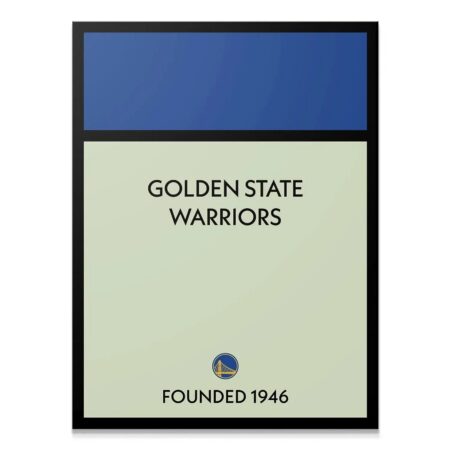 Full frontal view of the framed 'Game Board - Warriors' print showing blue and beige color blocks.