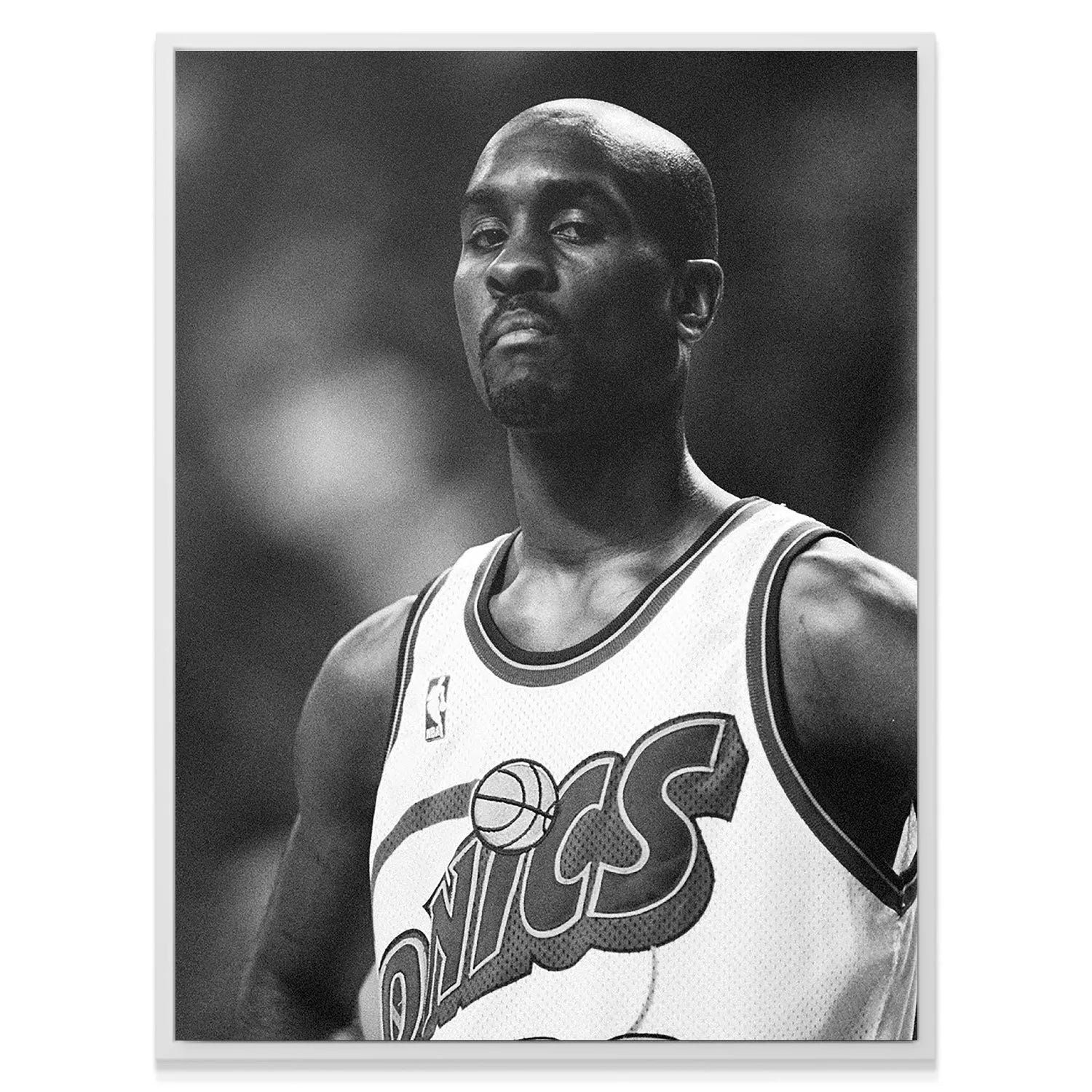 High-contrast black and white print emphasizing the legendary grit of Gary Payton - Mean Look artwork.