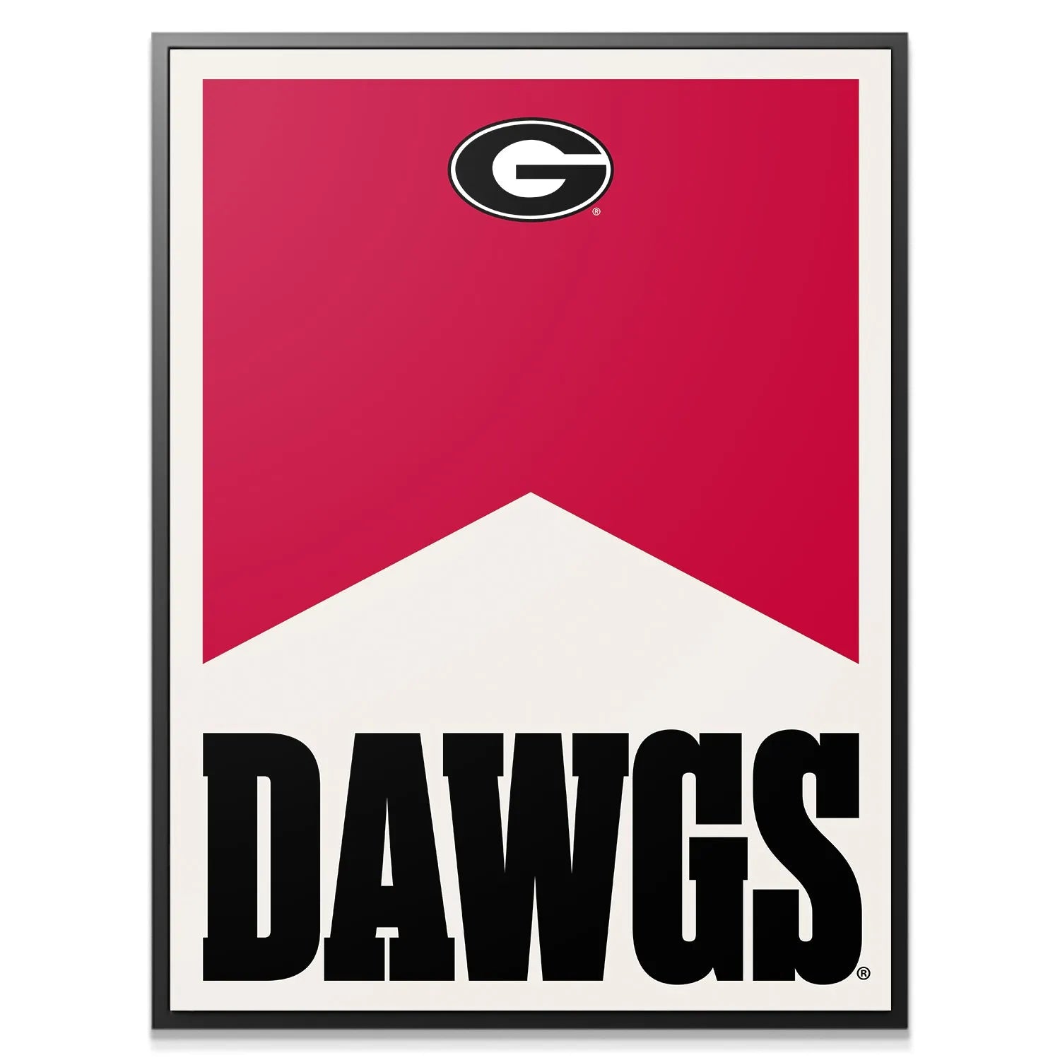 Close-up detail of the UGA 'G' logo set within the red field of the Georgia - Marlboro Minimalism print.