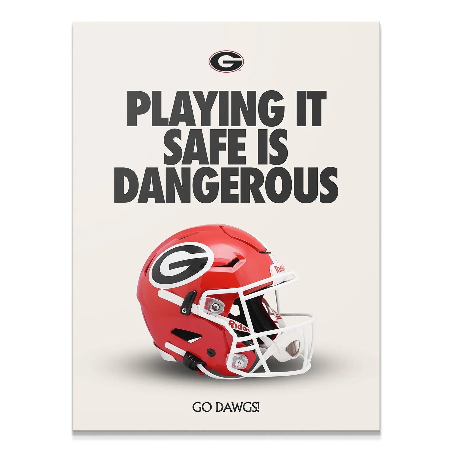 Full view of the inspirational poster 'Georgia - Playing It Safe' featuring the red UGA football helmet against a cream background.
