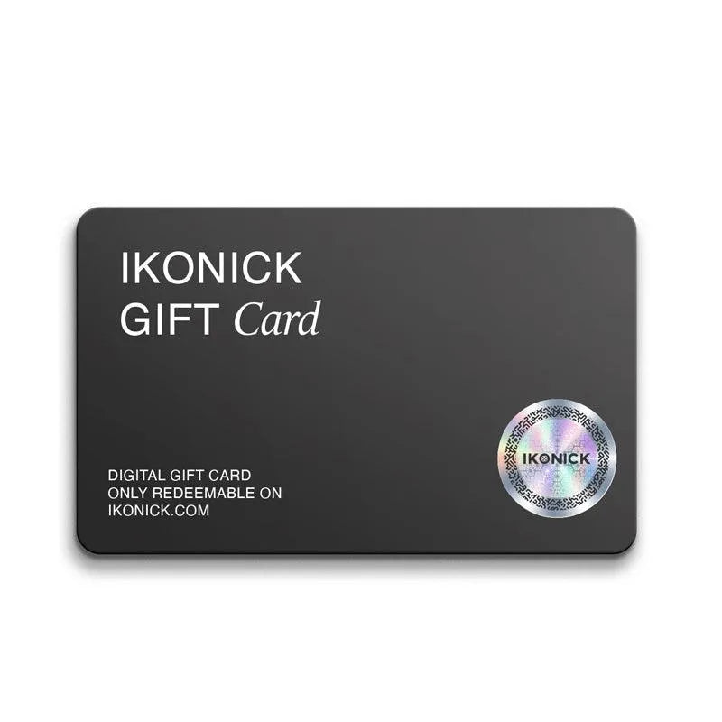 Front view of the sleek, black digital IKONICK Gift Card design.