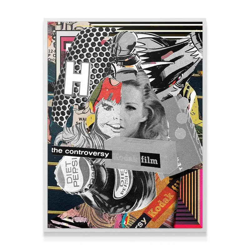 Lifestyle mock-up of the 'Girl Controversy' print hanging in a minimalist, urban apartment.