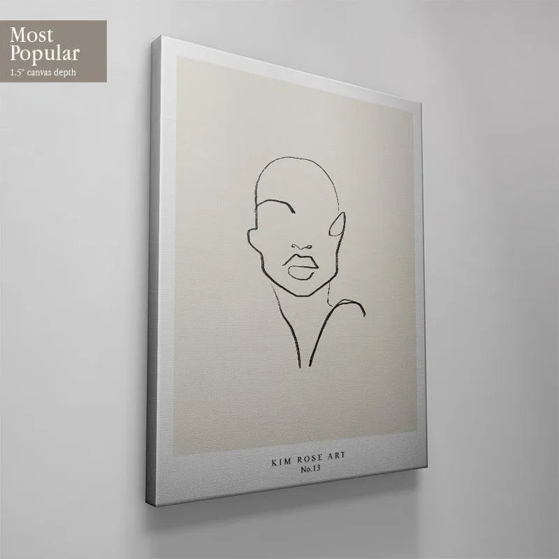 Vertical orientation of the single-line abstract figure print, Goddess - White