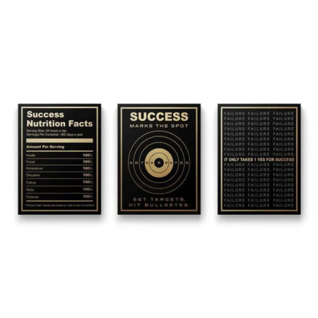 Full frontal view of the three motivational canvases in the Golden Bundle.