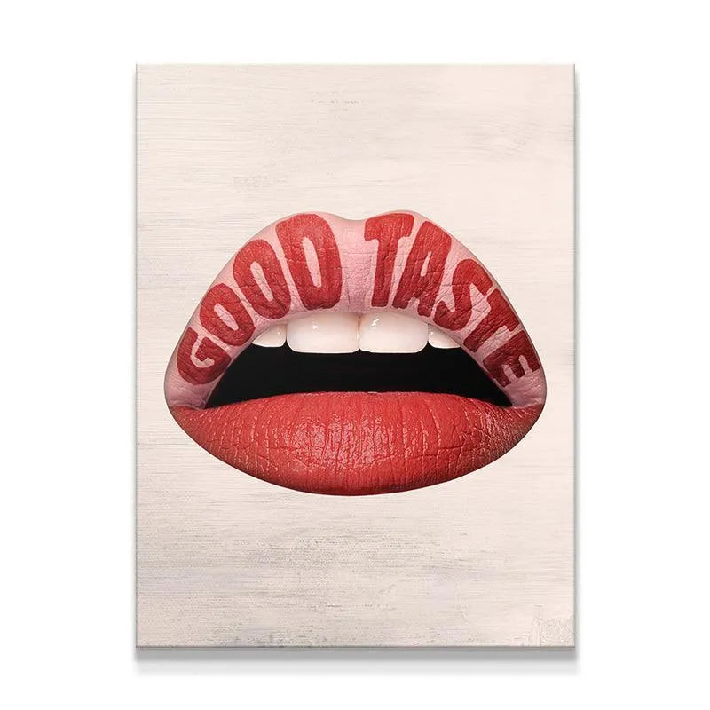 Good Taste Lips pop art close-up showing detailed red lipstick texture.