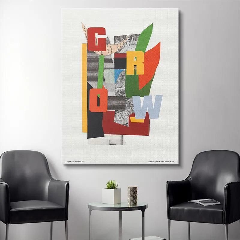 High-angle perspective showing the mixed media elements utilized in the 'Grow' composition.