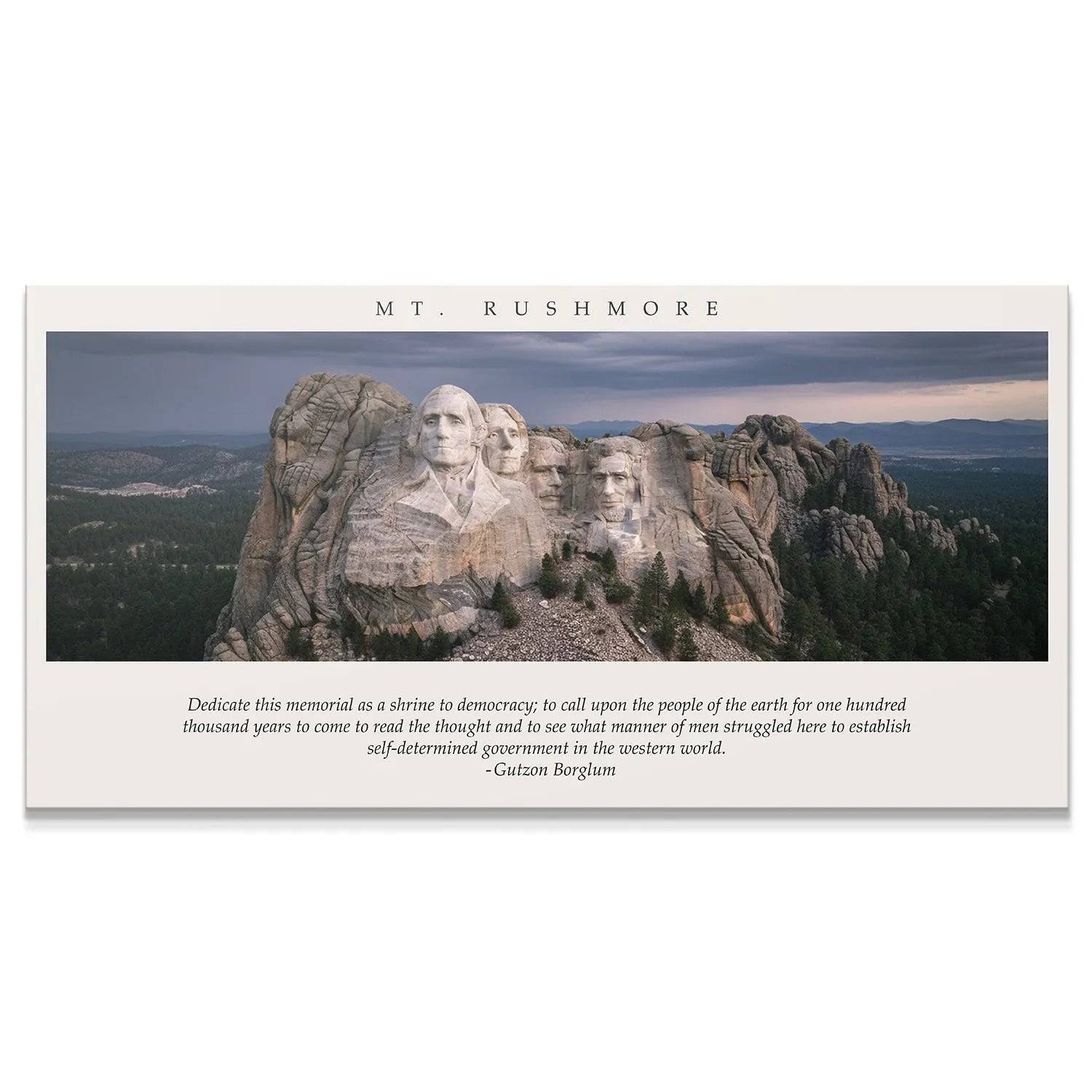 Close-up texture of the carved presidential faces on the Gutzon Borglum - Mt. Rushmore print showing rock detail.