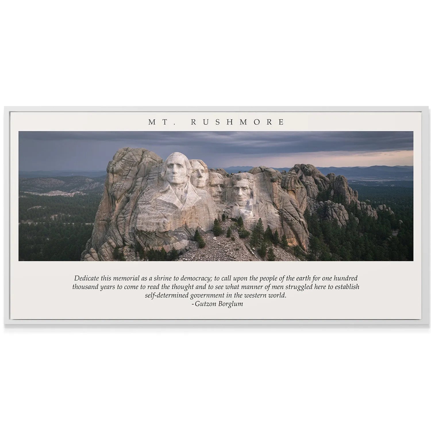 Corner detail of the Gutzon Borglum - Mt. Rushmore print highlighting the thick canvas border and mounting style.