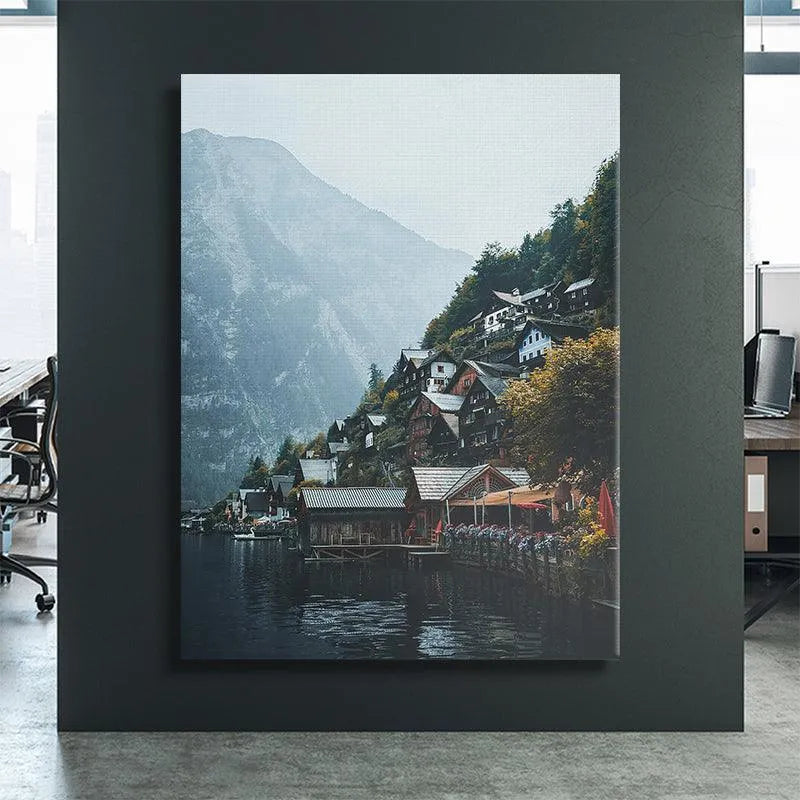 Full vertical orientation of the Hallstatt print showcasing the scale and depth of the Alpine landscape.