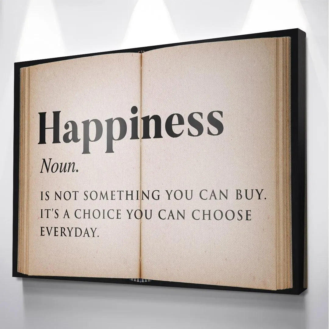 Detailed texture shot capturing the vintage, beige tint of the open pages in Happiness - Open Book wall art.