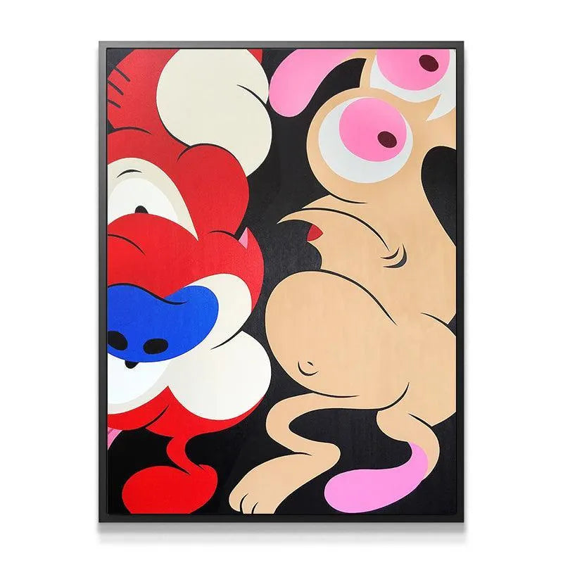 Close-up detail of Stimpy's red and white stylized features texture in the 'Happy Happy Joy Joy' artwork.