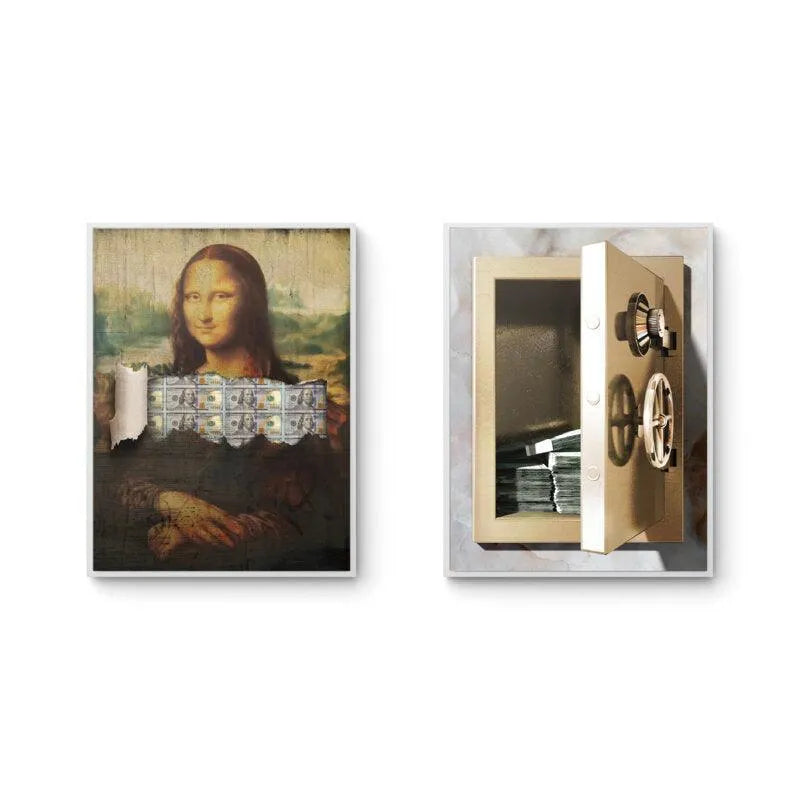 Full view of the two-piece Heist Set displaying the open safe and the altered Da Vinci masterpiece.