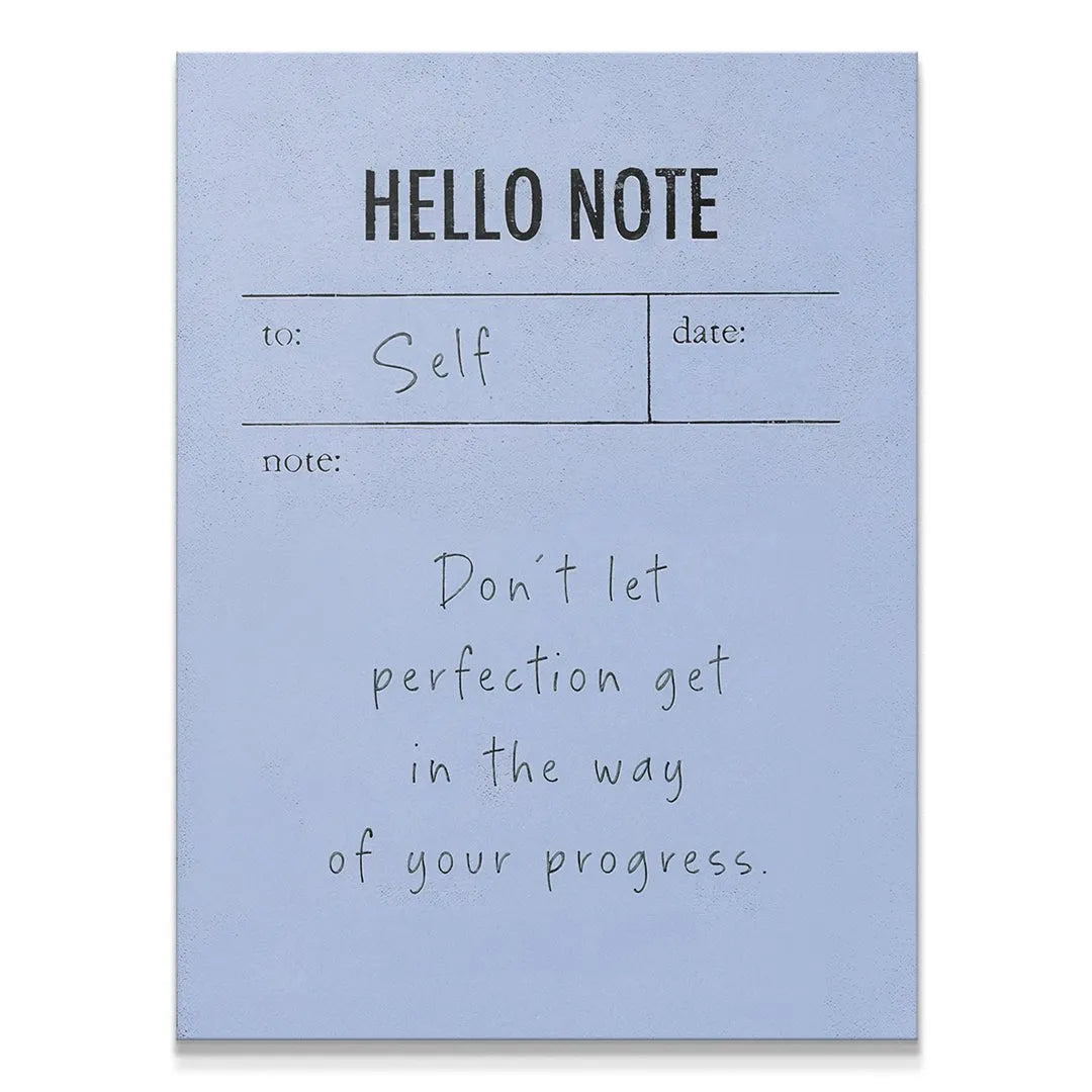 Full frontal view of the inspirational Hello Note (Blue) memo pad on a white background.