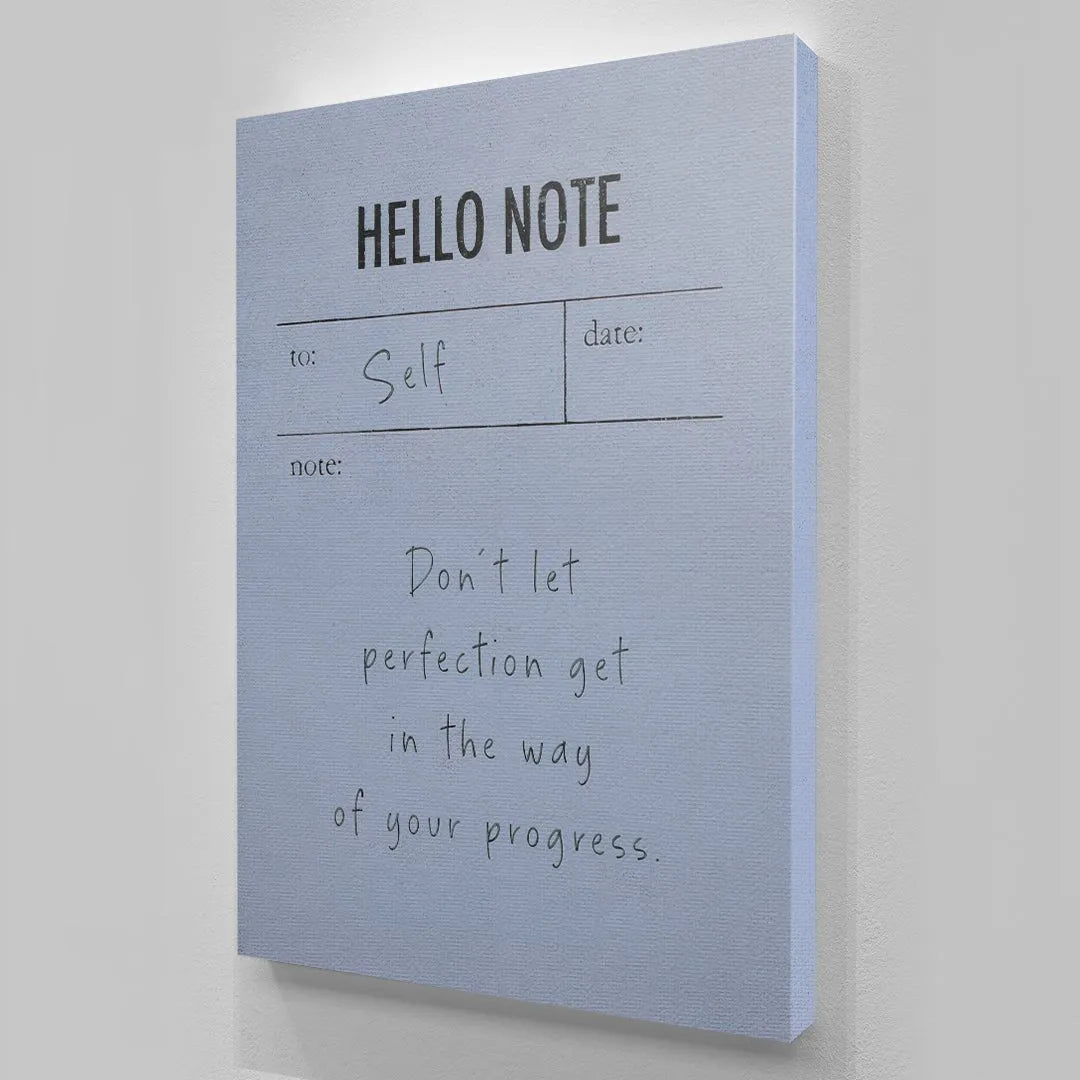 Macro detail of the handwritten 'Self' and date line on the Hello Note (Blue) paper.