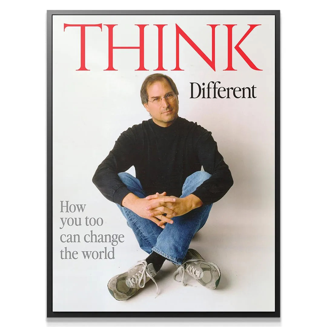 Close-up portrait of the tech founder's face and glasses on the motivational poster illustrating How You Can Change The World.