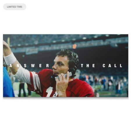 Close-up portrait of Joe Montana answering the sideline phone in the iconic 'Joe Montana - Answer The Call' artwork.