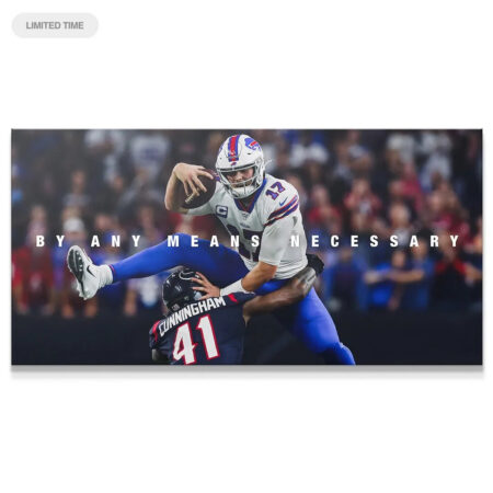 Wide view of the intense mid-tackle action featuring the QB defying defense on the Josh Allen - By Any Means 2 poster.