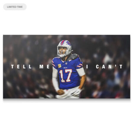 Panoramic view of Josh Allen - Tell Me I Can't sports artwork capturing the intensity of game day.