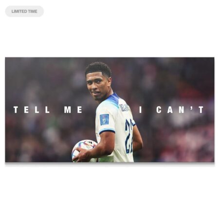 Full canvas view of Jude Bellingham - Tell Me I Cant poster showing wide background blur in the stadium.