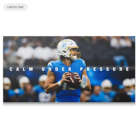 Close-up shot of Justin Herbert gripping the football, titled "Justin Herbert - Calm Under Pressure 2".