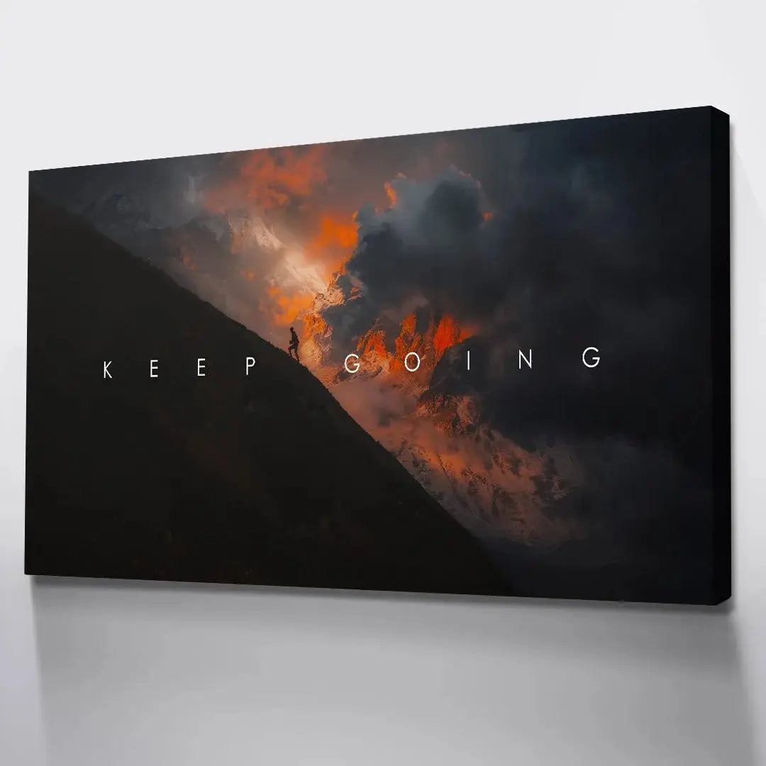Inspirational wall decor featuring the powerful 'KEEP GOING' typography integrated into the Keep Going Sunset image.
