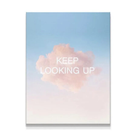 Full vertical view of the pastel sky motivational print with the quote Keep Looking Up.