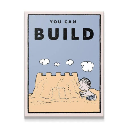 Full overhead view of the 'Kids PEANUTS - You Can Build' poster framed against a white background.