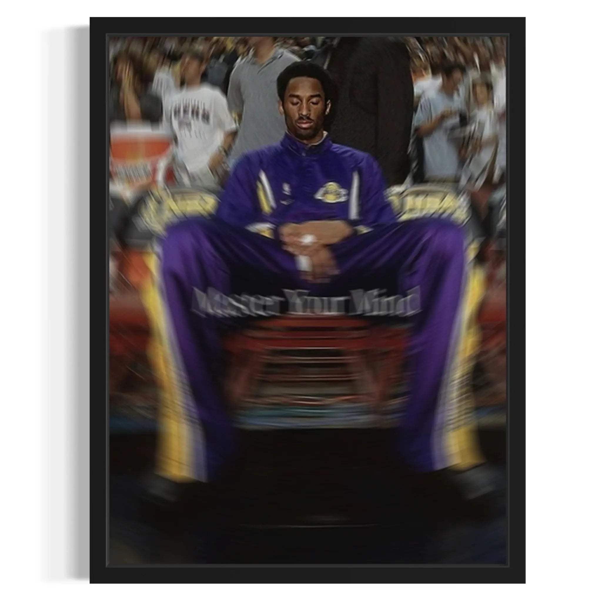 Person wearing a purple tracksuit with 'Master Your Mind' text, sitting on a chair.
