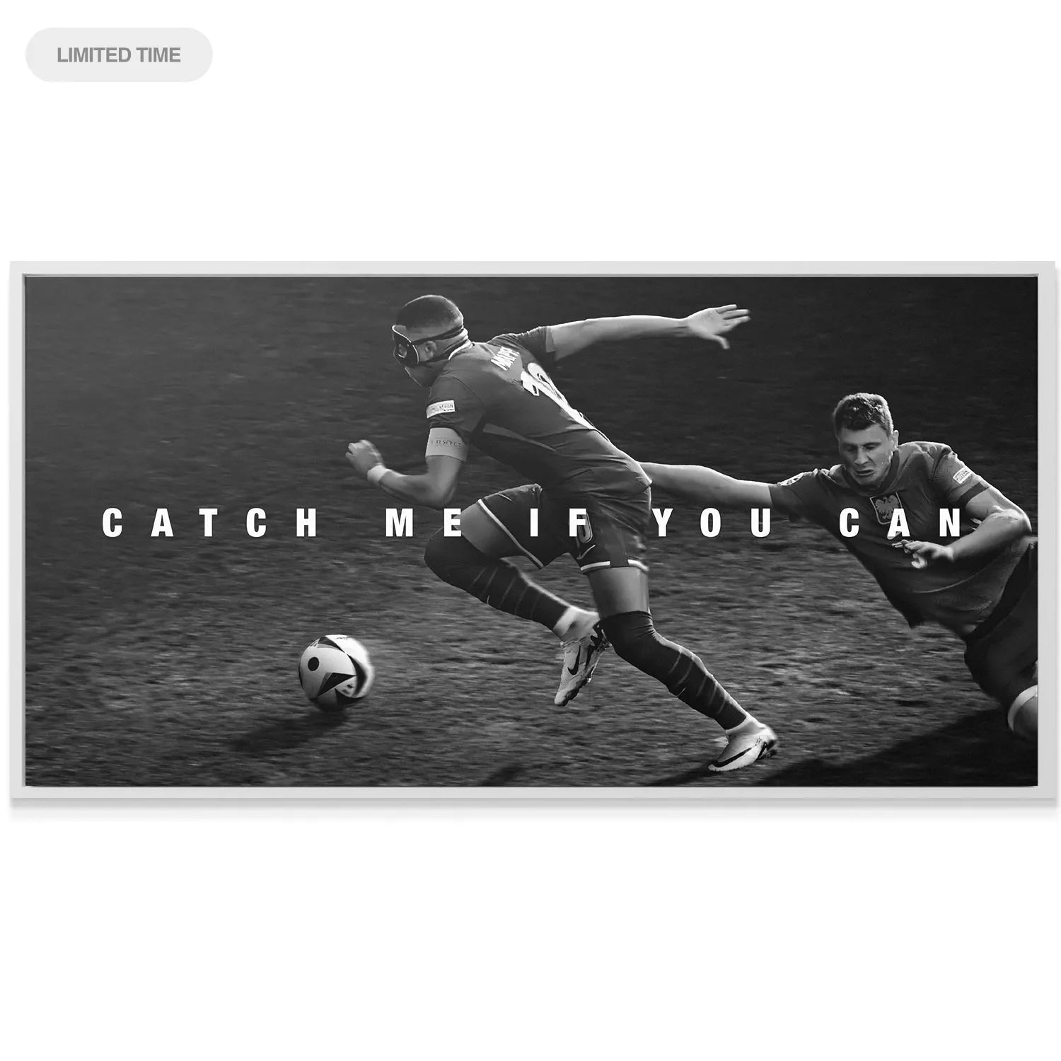 Close-up detail of masked Mbappé sprinting past the defense in the Kylian Mbappe - Catch Me If You Can print.