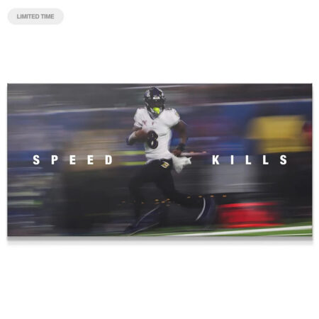Wide shot of Lamar Jackson - Speed Kills canvas showing full motion blur effect and stadium background lights.