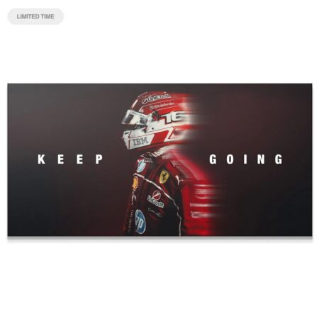 Close-up of Charles Leclerc's helmet and number 16 motion blur poster, titled Leclerc - Keep Going.