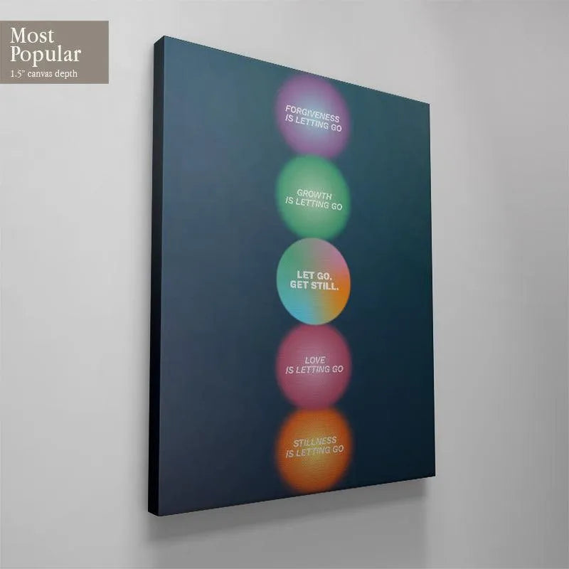 The Let go, Get Still print positioned in a cozy living room, used as modern spiritual accent decor.