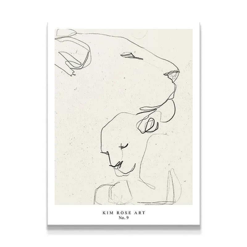 Full view of the 'Lioness - White' minimalist print, featuring black line work on a speckled white background.