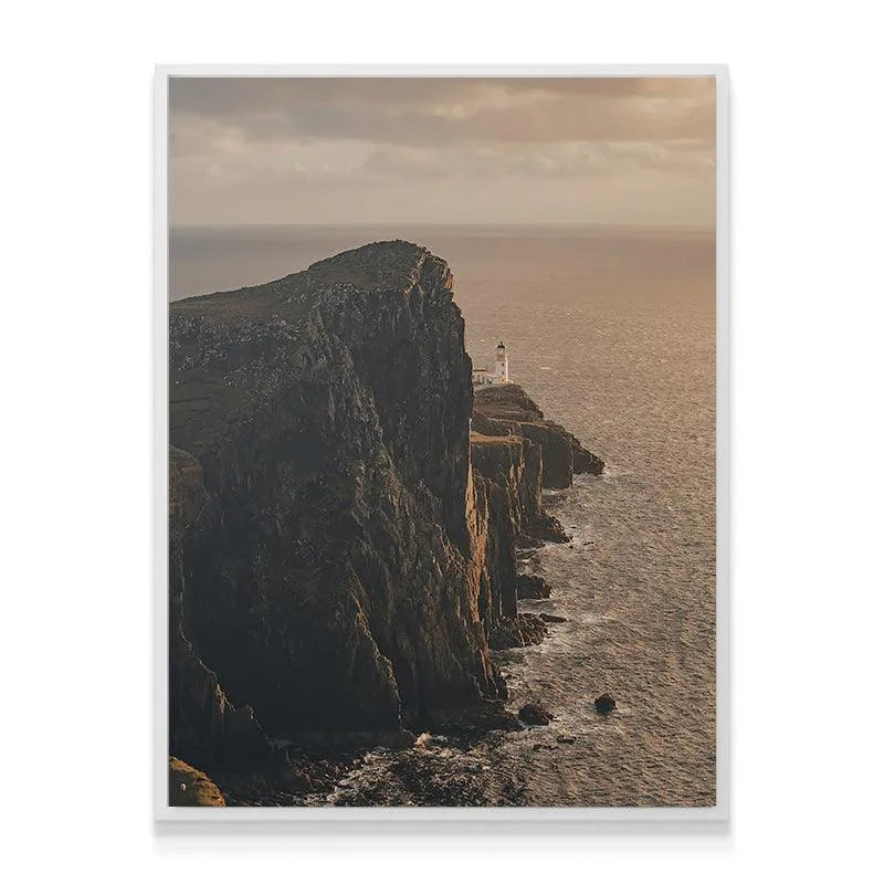 Textured close-up showing the dark, stratified rock of the cliffs below the Lonesome Lighthouse.