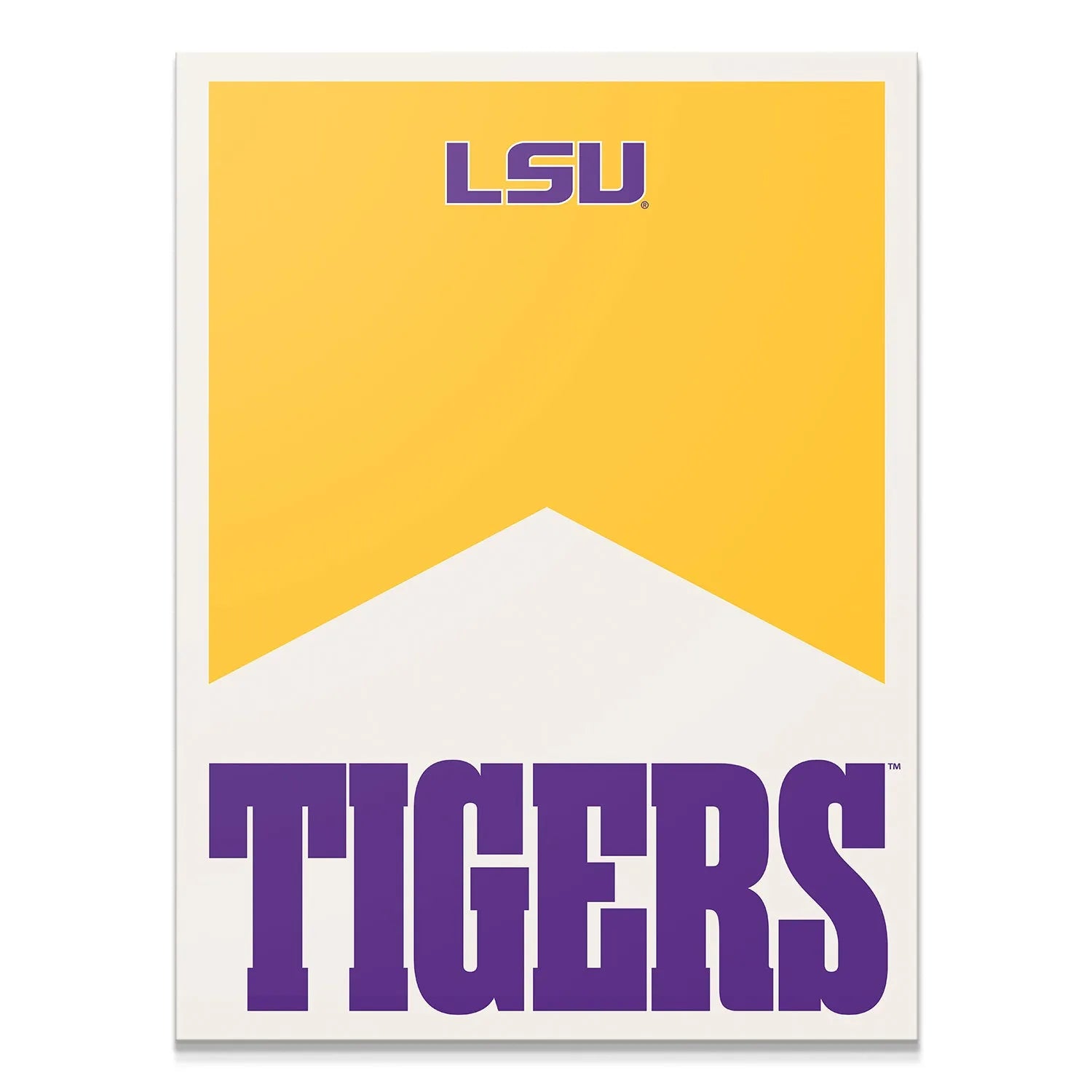 Frontal view of the LSU - Marlboro Minimalism art print, showcasing purple and gold chevron geometry.